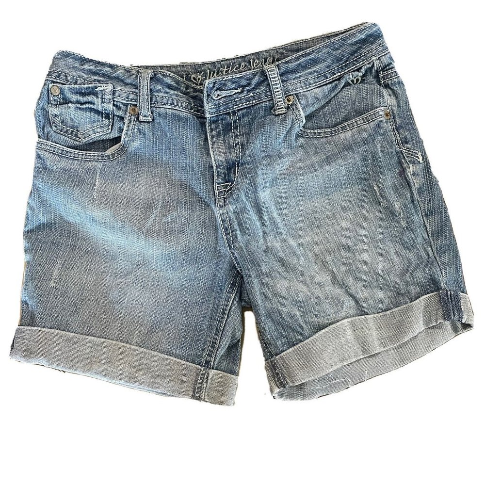 Justice Jeans Simply Low Light Wash Distressed Cuffed Denim Shorts Big Girl 14R